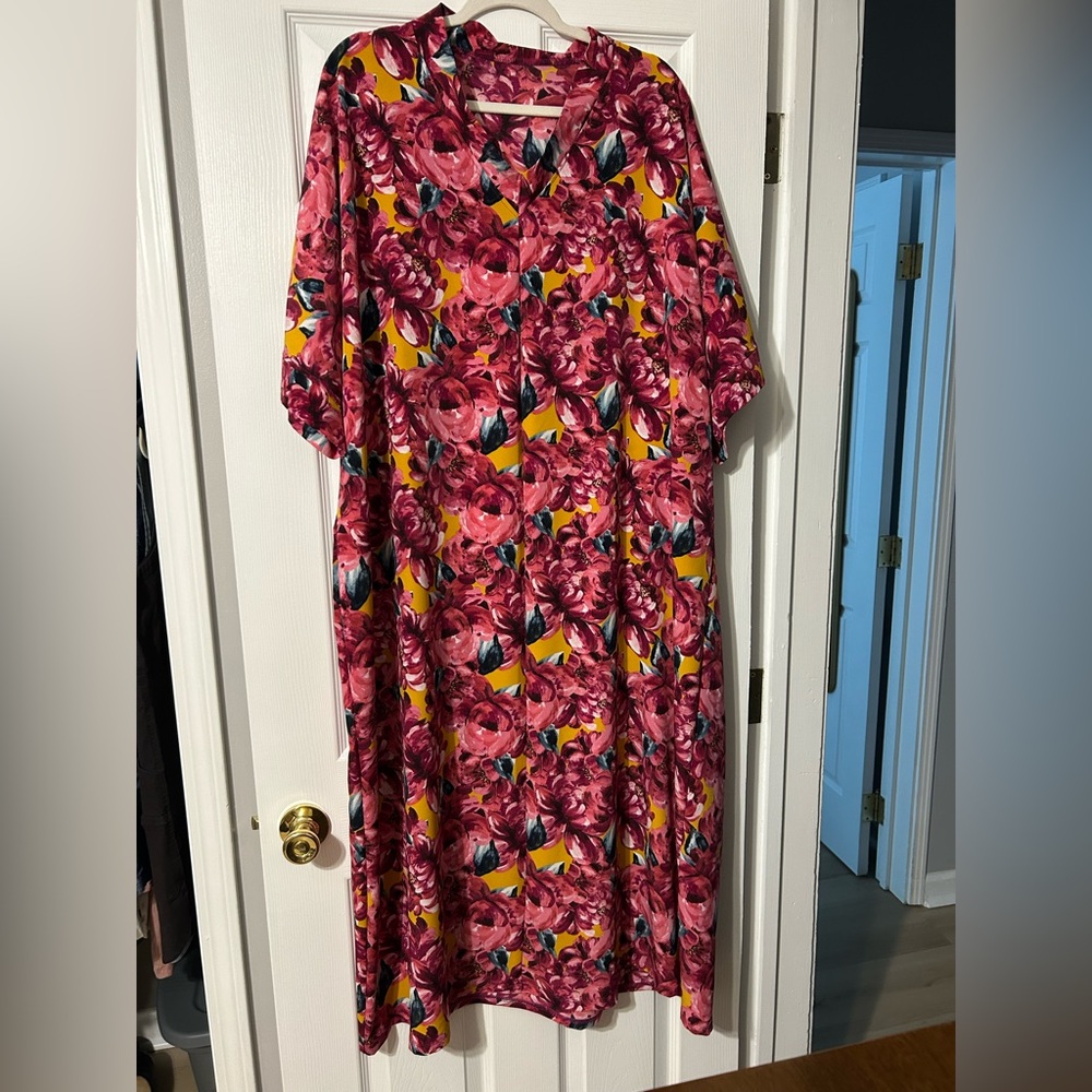 Vibrant Floral Maxi Dress in Pink and Yellow